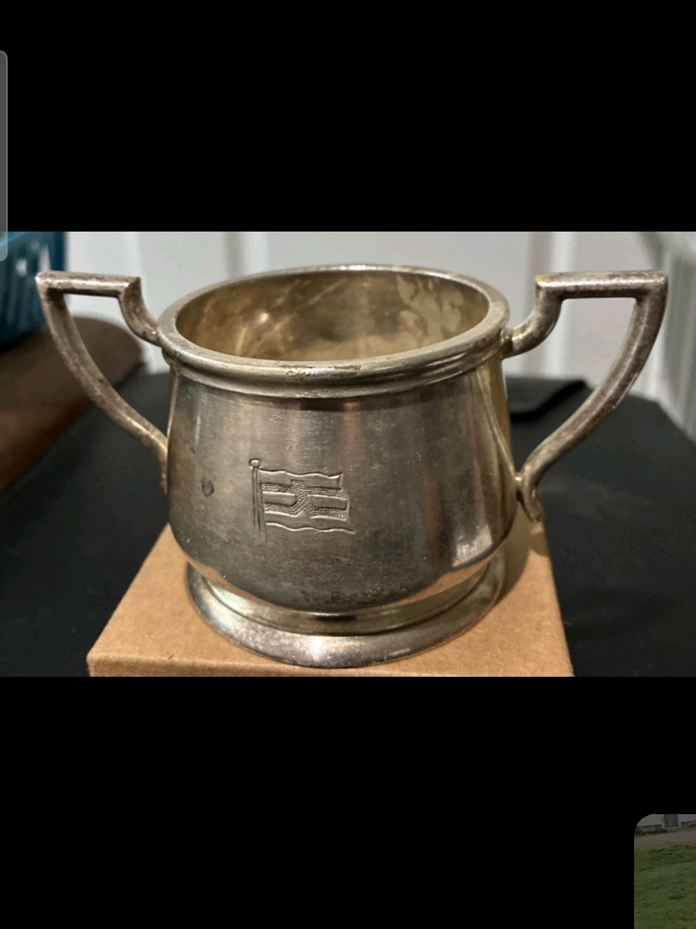 Japan Silver Tone Sugar Bowl with Flag Motif Moritaka & Sons